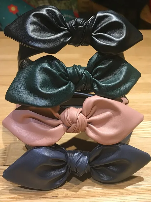Girls Vegan Leather Bow Headband