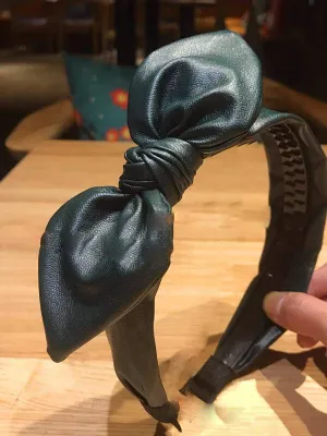 Girls Vegan Leather Bow Headband