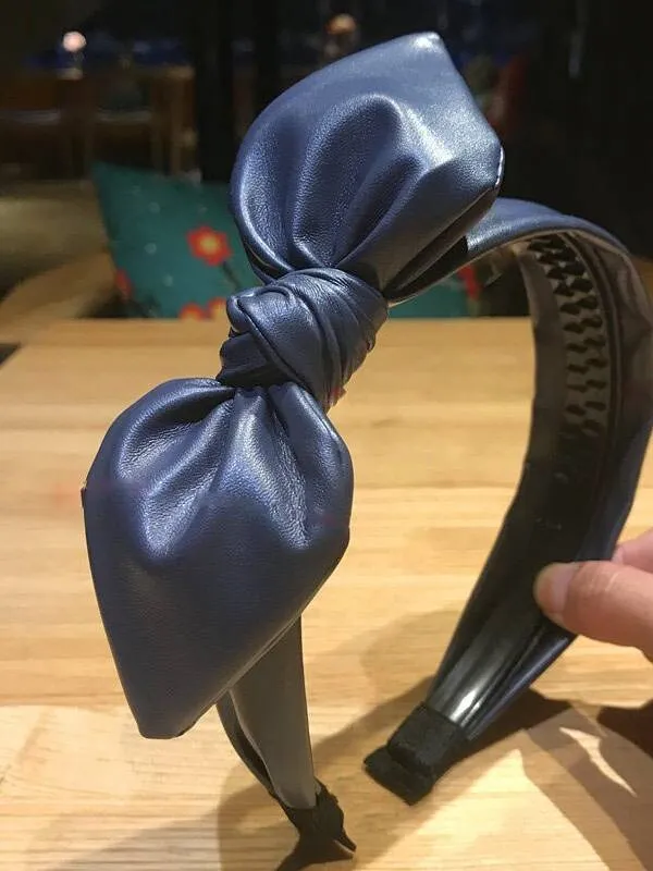 Girls Vegan Leather Bow Headband