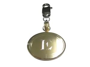 Gold Toned Etched Oval Letter E Monogram Pendant Zipper Pull Charm
