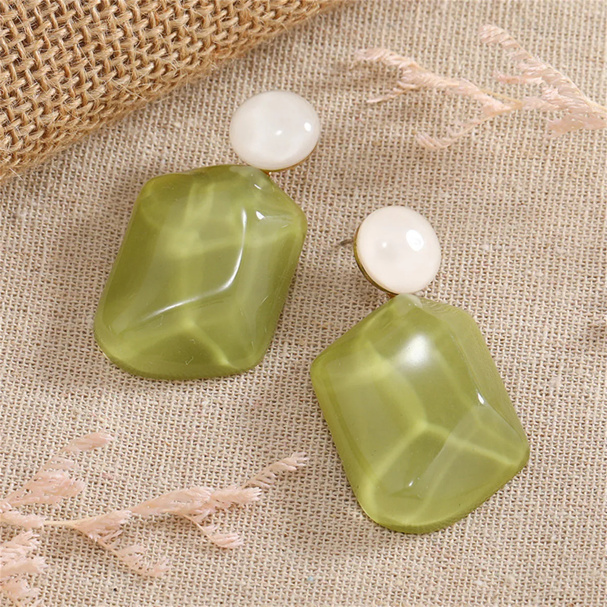 Green Resin & 18K Gold-Plated Rectangle Drop Earrings