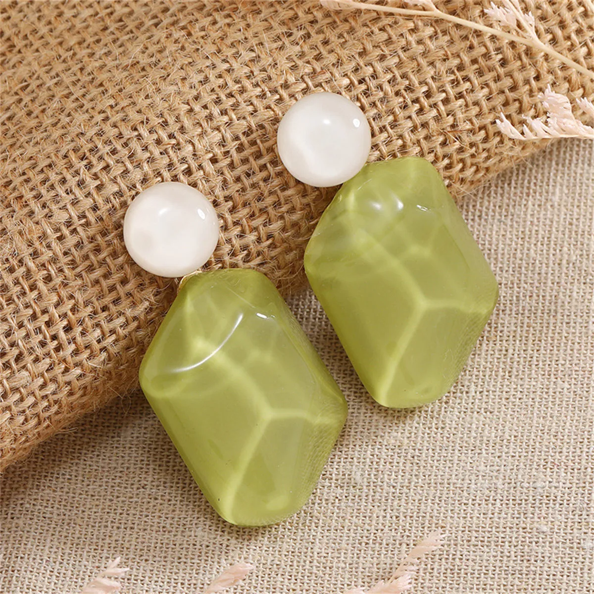 Green Resin & 18K Gold-Plated Rectangle Drop Earrings