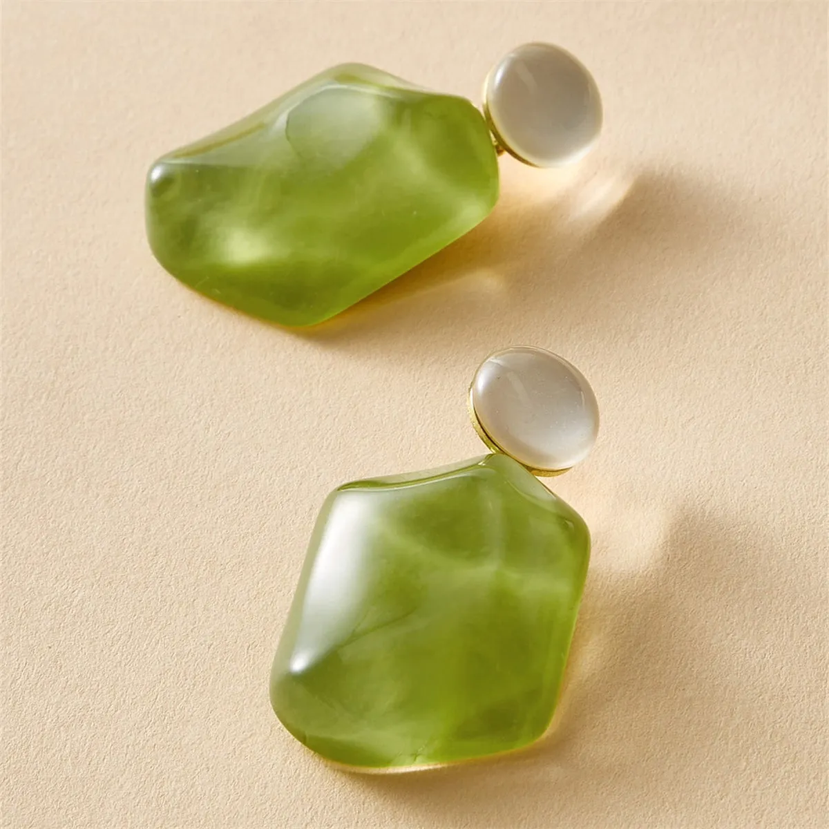 Green Resin & 18K Gold-Plated Rectangle Drop Earrings