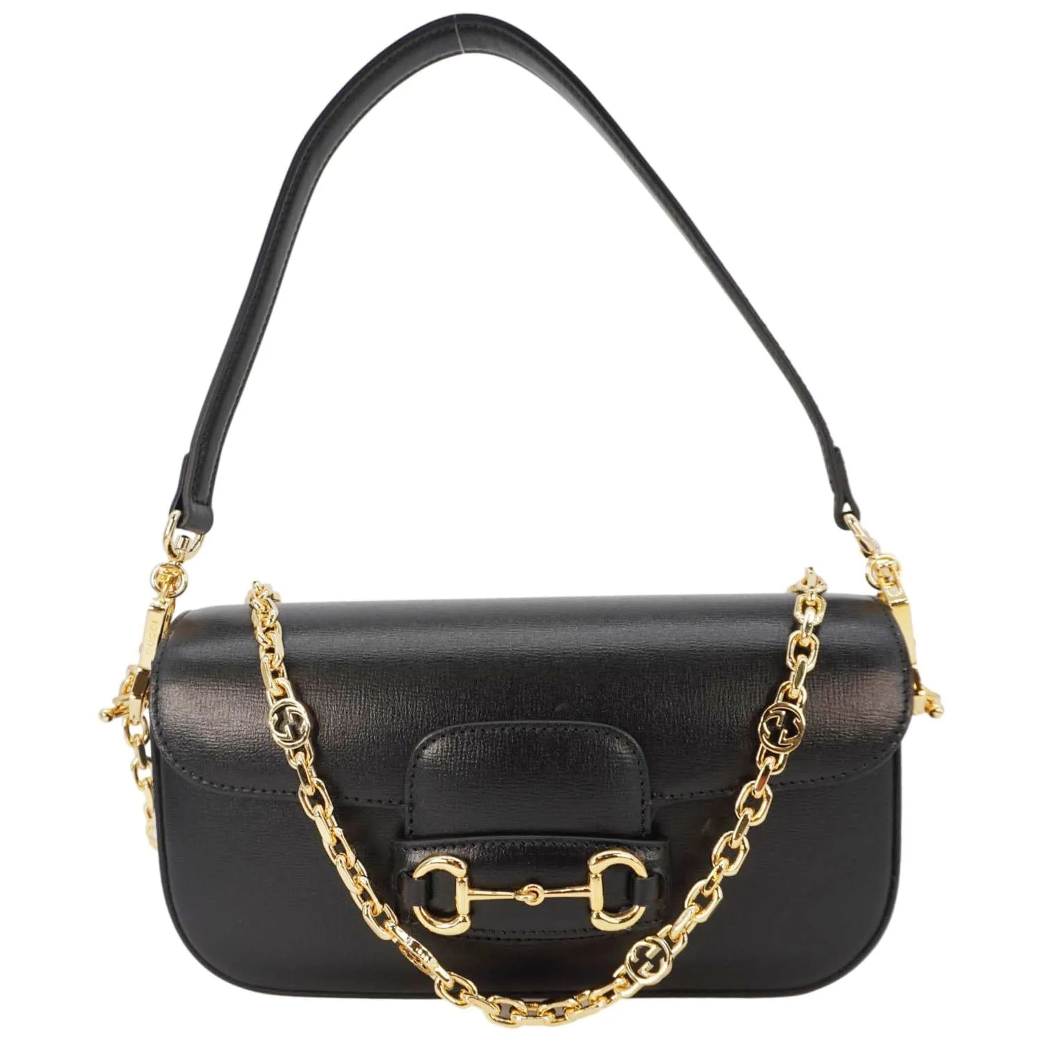 GUCCI Horsebit 1955 Small Leather Shoulder Bag Black 735178