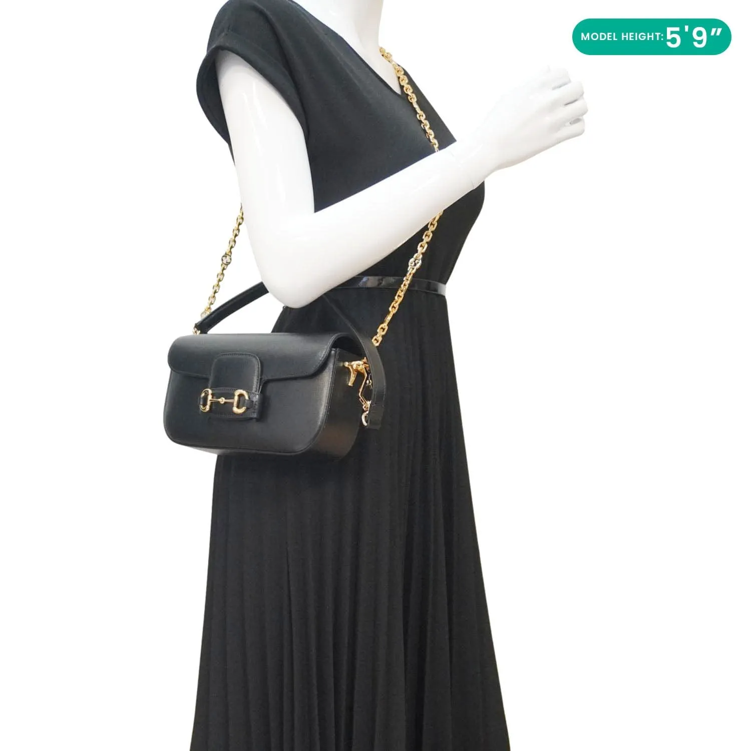 GUCCI Horsebit 1955 Small Leather Shoulder Bag Black 735178