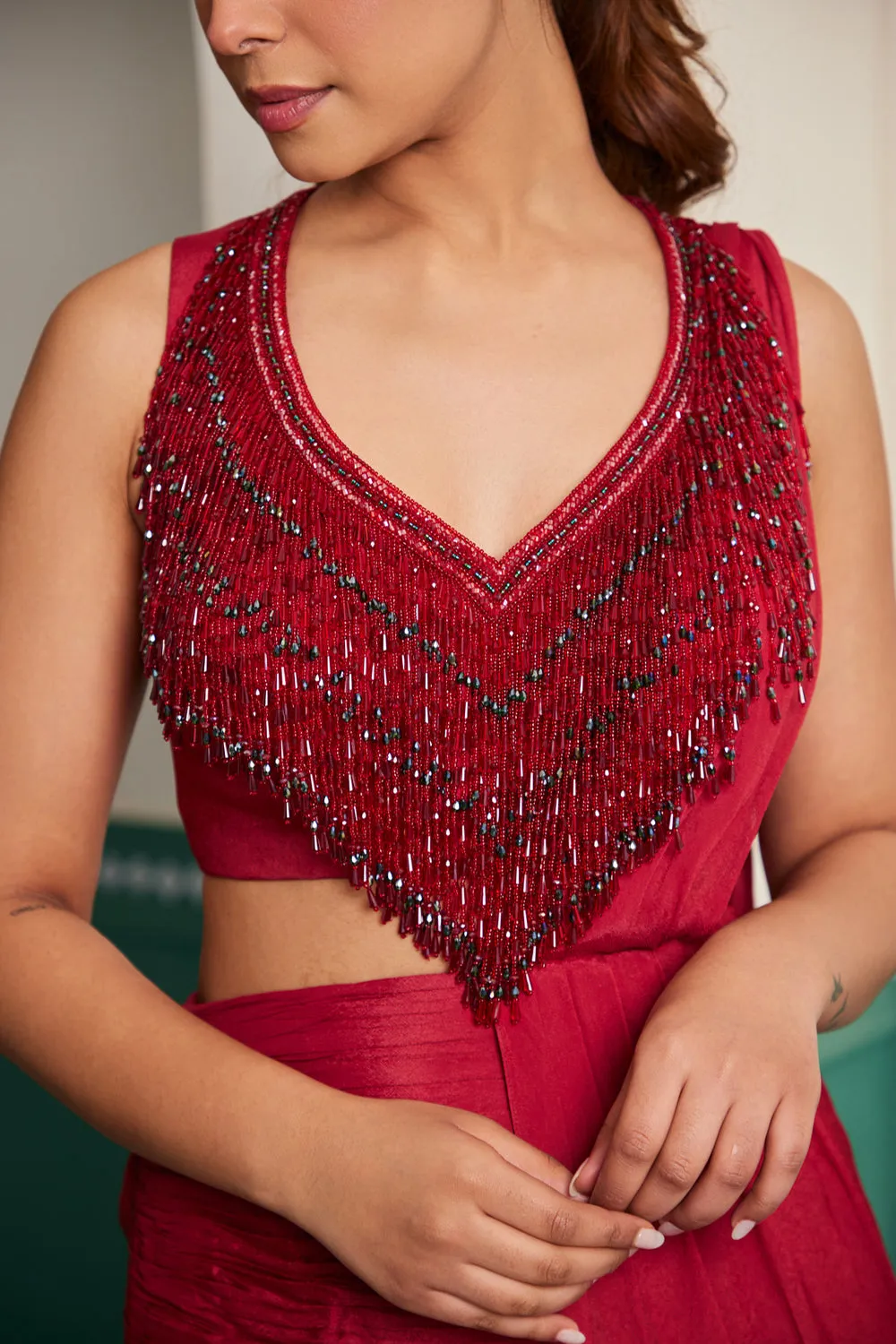 Gulaab Stitched Saree Set