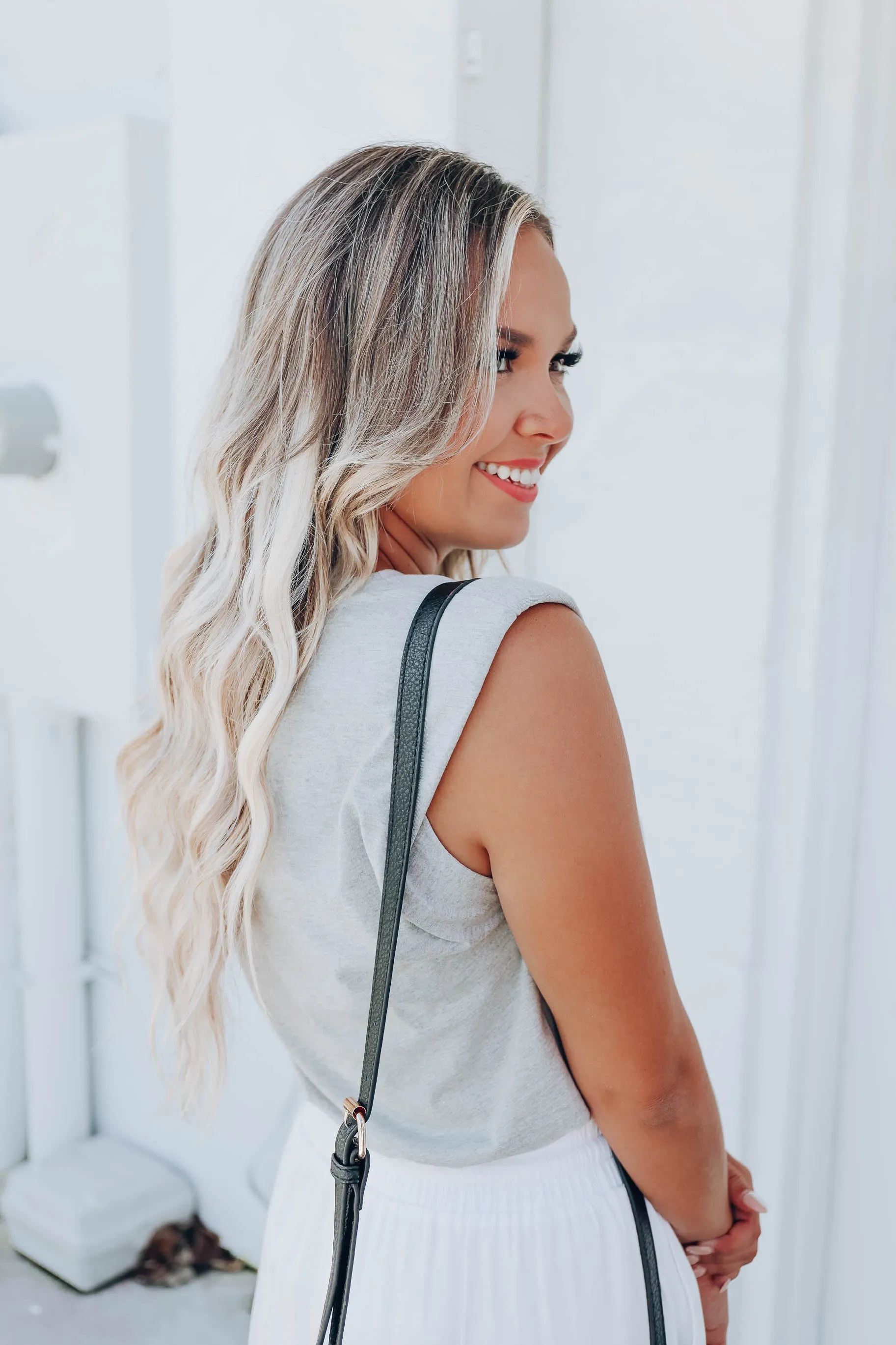 Hallie Padded Shoulder Top - Grey