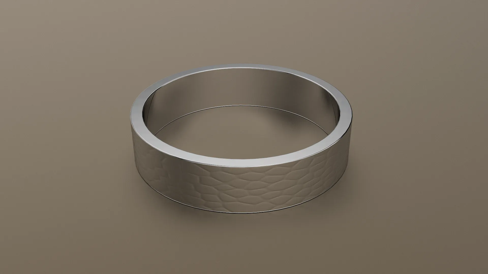 Hammered White Gold 5mm Flat Wedding Band
