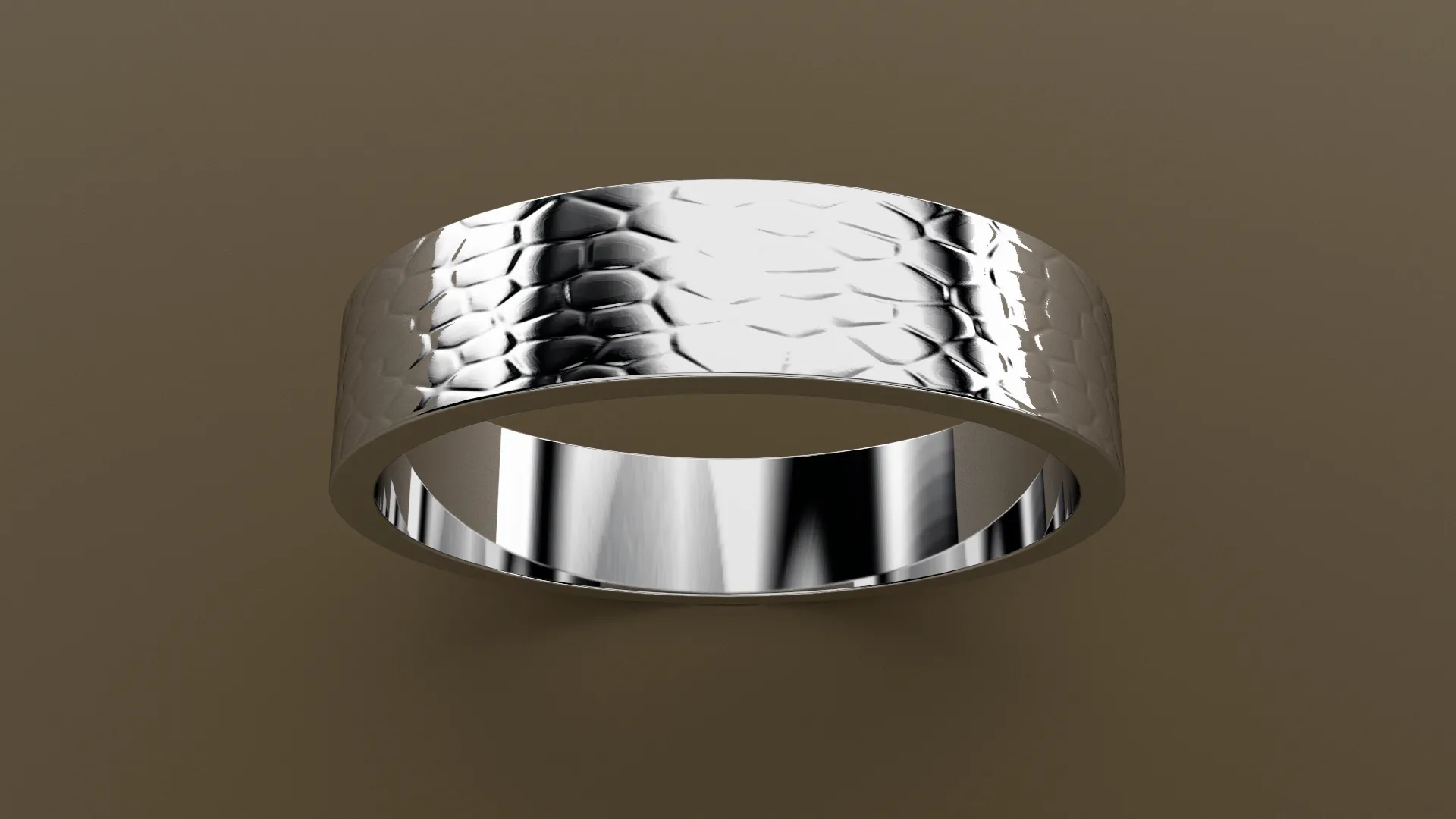 Hammered White Gold 5mm Flat Wedding Band