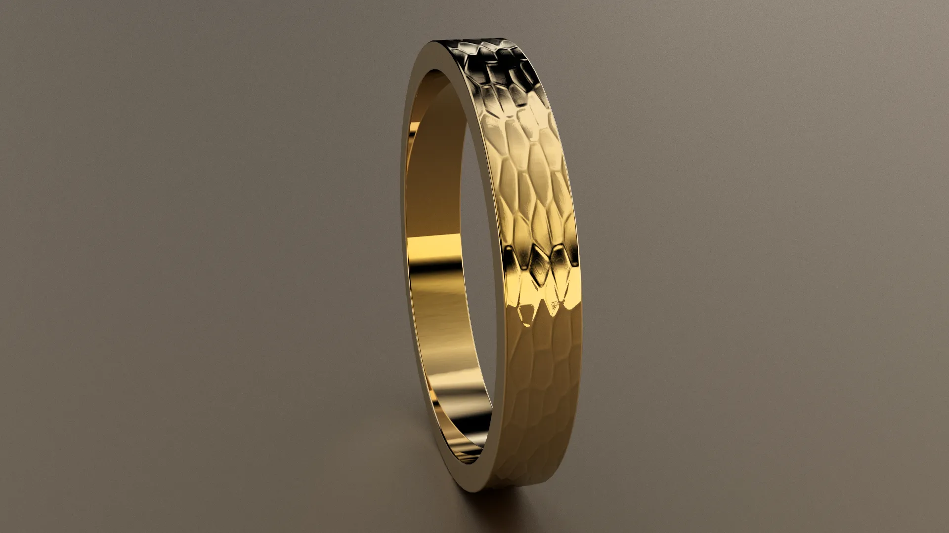 Hammered Yellow Gold 3mm Flat Wedding Band