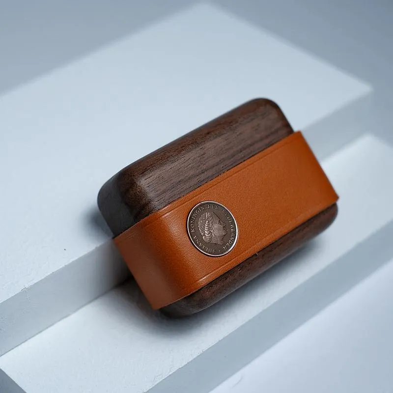 Handmade Brown Leather Wood AirPods Pro Case Custom Leather AirPods Pro Case Airpod Case Cover