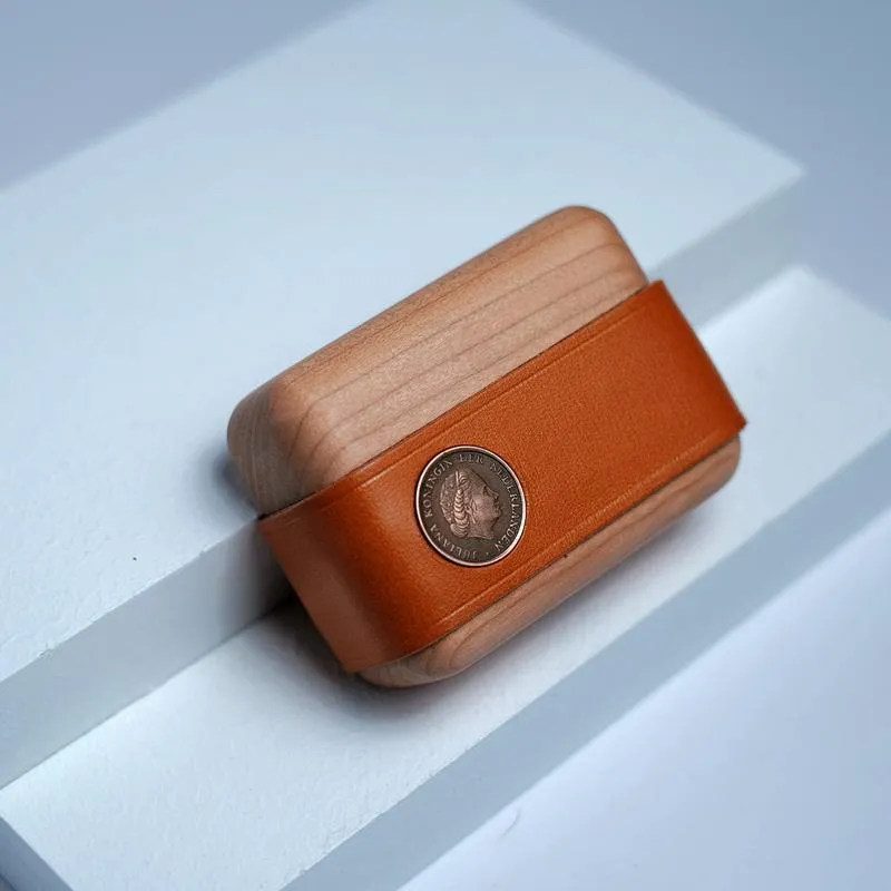Handmade Brown Leather Wood AirPods Pro Case Custom Leather AirPods Pro Case Airpod Case Cover