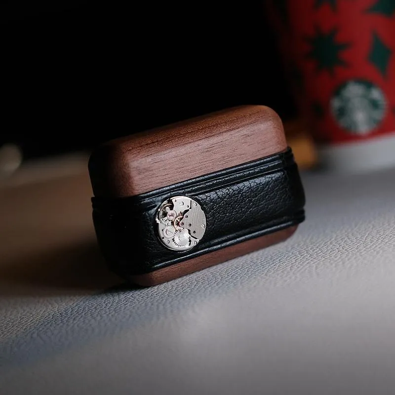 Handmade Brown Leather Wood AirPods Pro Case Custom Leather AirPods Pro Case Airpod Case Cover