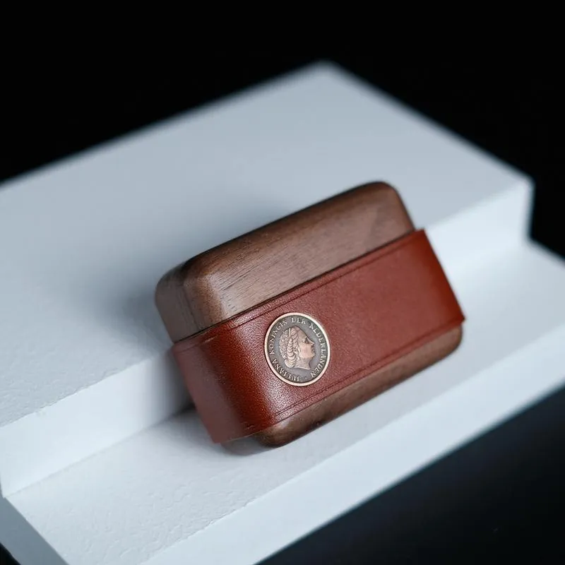 Handmade Brown Leather Wood AirPods Pro Case Custom Leather AirPods Pro Case Airpod Case Cover