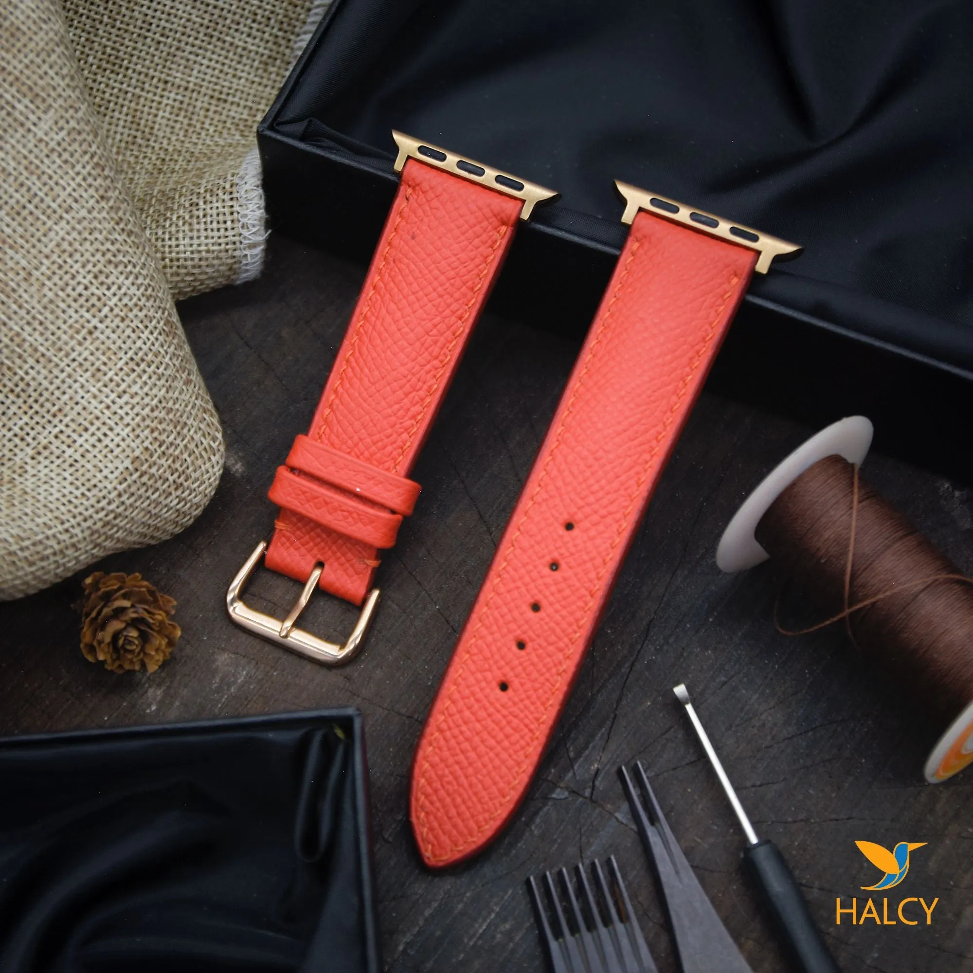 Handmade  Epsom Calf Leather Watch Band Fit for Apple watch Series 8, 7, 6, 5, 4, 3 : Choice of adapters and buckle color
