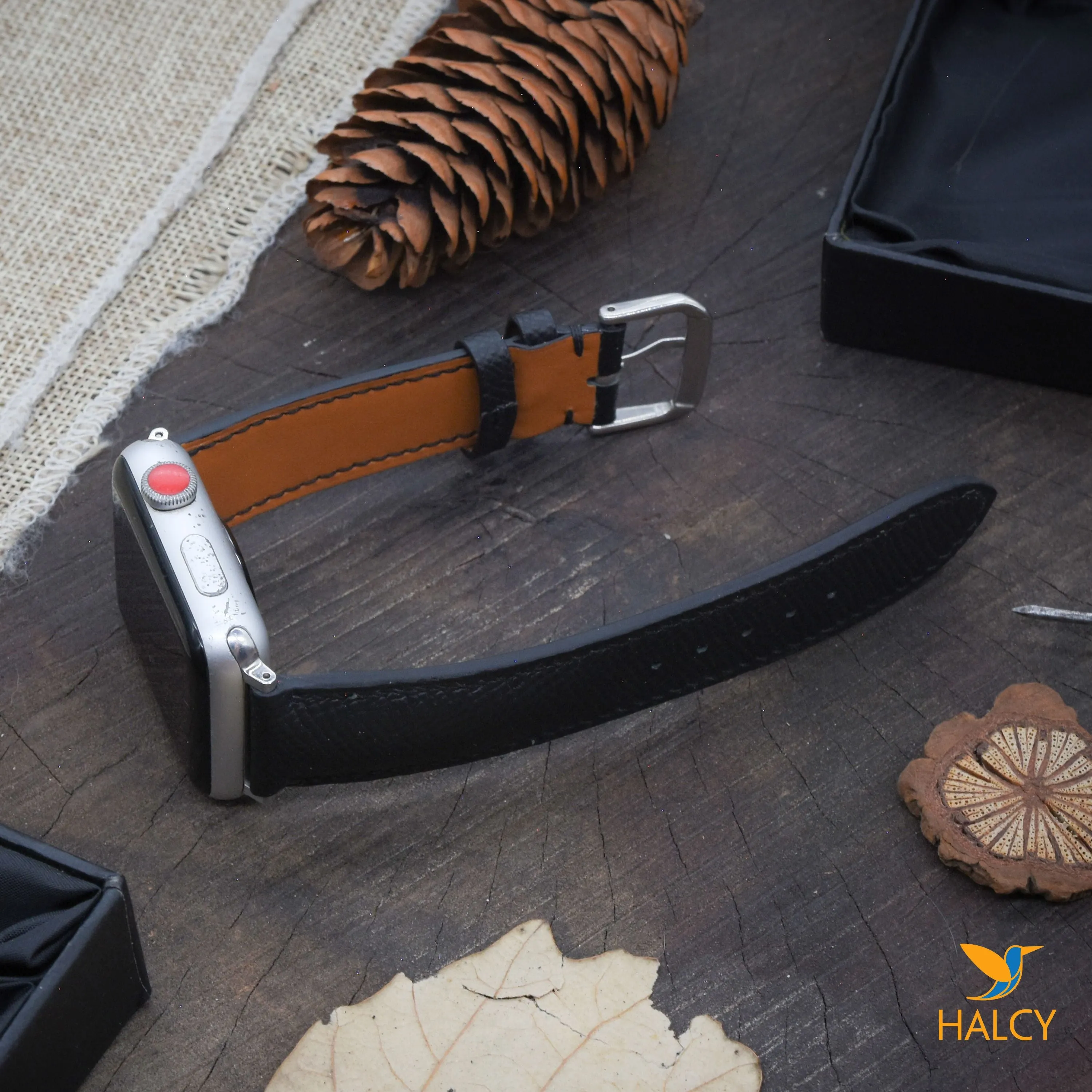 Handmade  Epsom Calf Leather Watch Band Fit for Apple watch Series 8, 7, 6, 5, 4, 3 : Choice of adapters and buckle color
