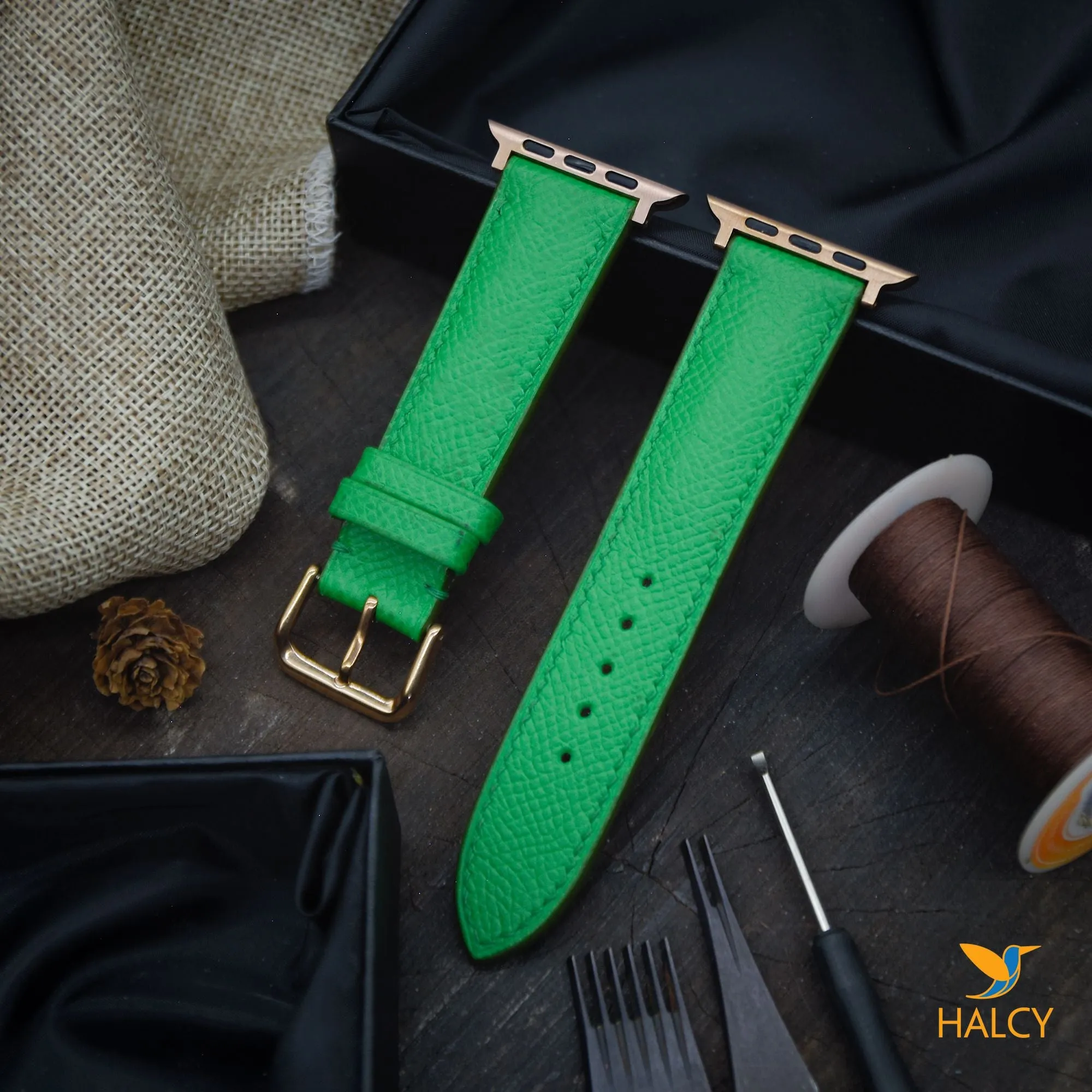 Handmade  Epsom Calf Leather Watch Band Fit for Apple watch Series 8, 7, 6, 5, 4, 3 : Choice of adapters and buckle color
