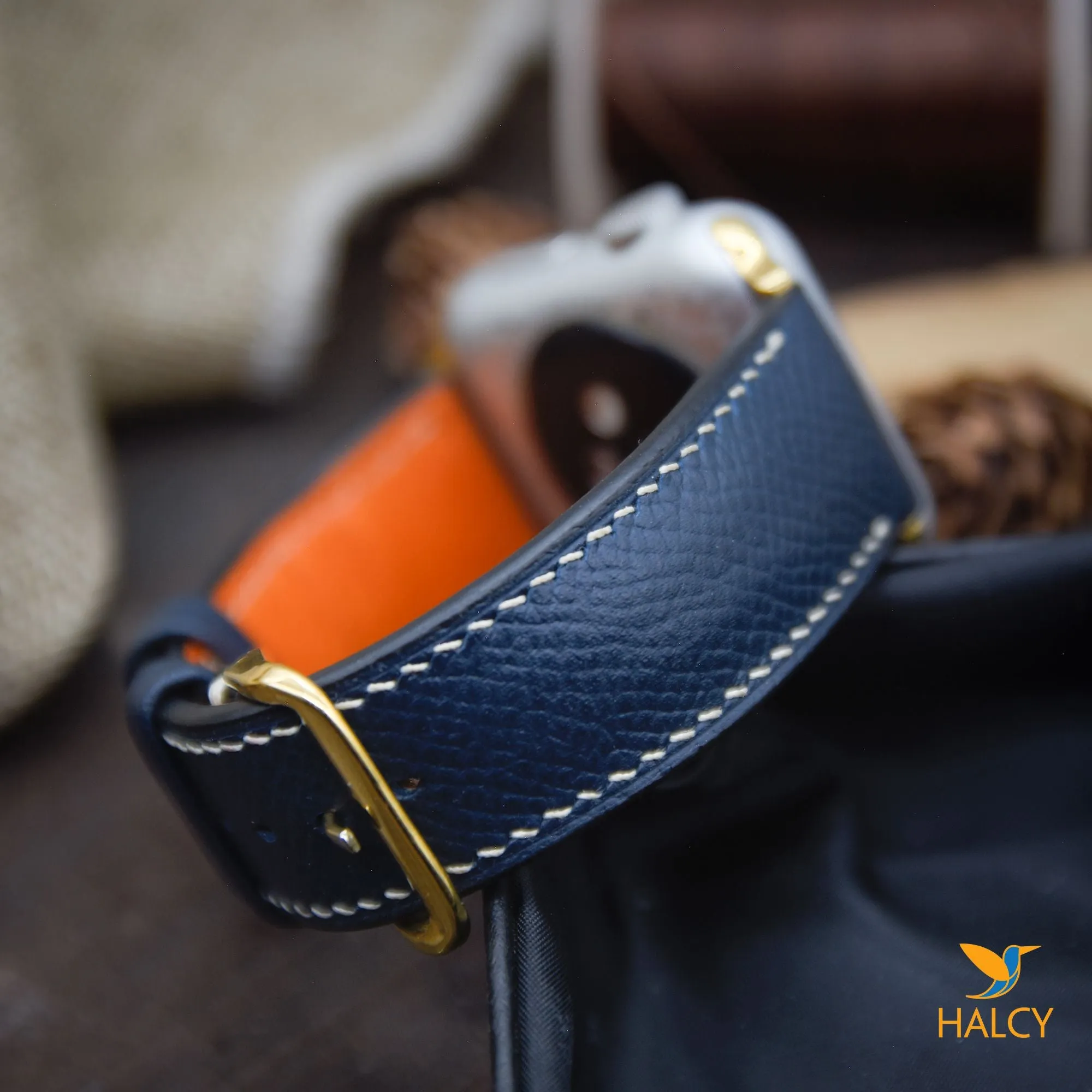Handmade  Epsom Calf Leather Watch Band Fit for Apple watch Series 8, 7, 6, 5, 4, 3 : Choice of adapters and buckle color