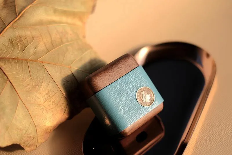 Handmade Green Leather Wood AirPods 1,2 Case Custom Leather AirPods 1,2 Case Airpod Case Cover