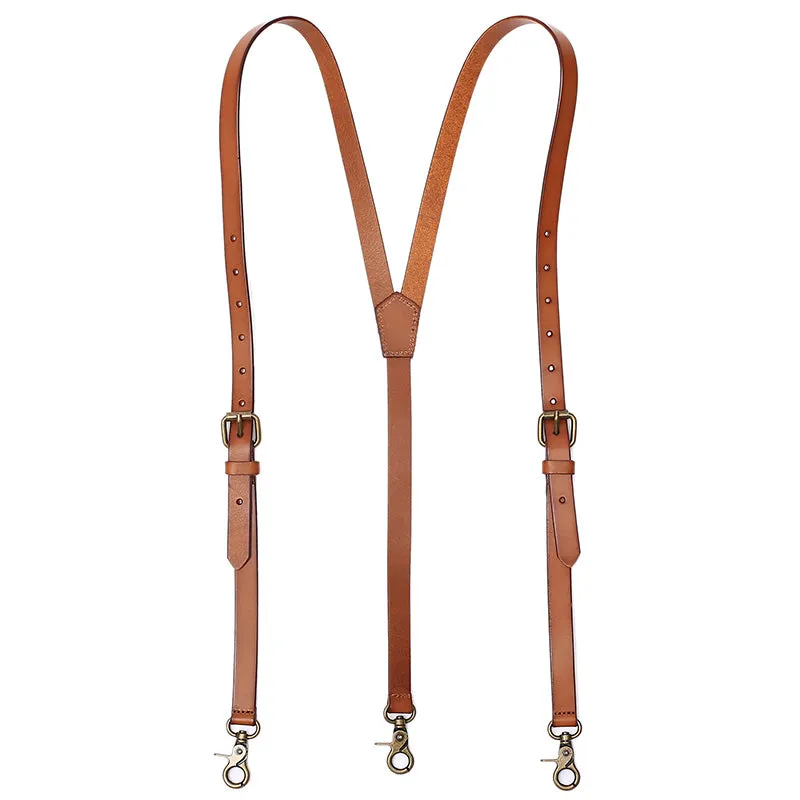 Handmade Mens Leather Suspenders, Wedding Suspenders for Groomsman with Hook Clips