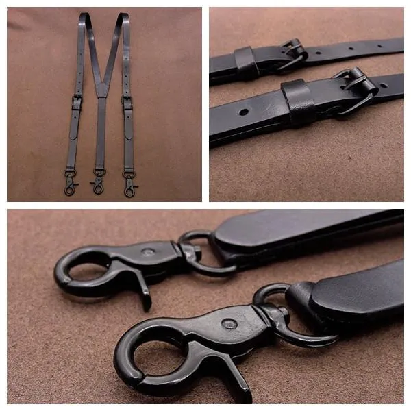 Handmade Mens Leather Suspenders, Wedding Suspenders for Groomsman with Hook Clips