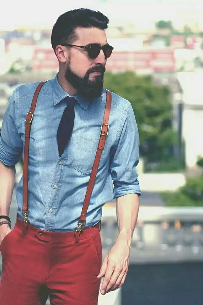 Handmade Mens Leather Suspenders, Wedding Suspenders for Groomsman with Hook Clips