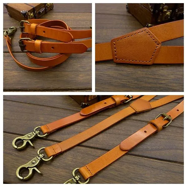 Handmade Mens Leather Suspenders, Wedding Suspenders for Groomsman with Hook Clips