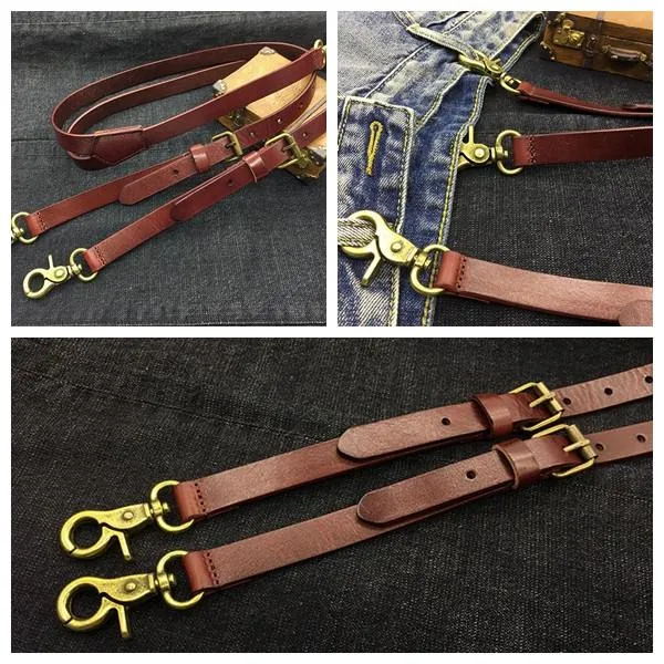 Handmade Mens Leather Suspenders, Wedding Suspenders for Groomsman with Hook Clips