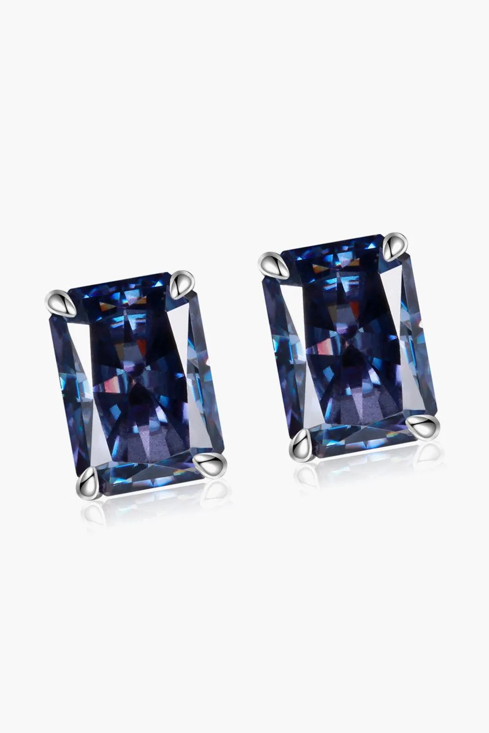 Hazel Blues® | 2 Carat Rectangle Moissanite 4-Prong Stud Earrings