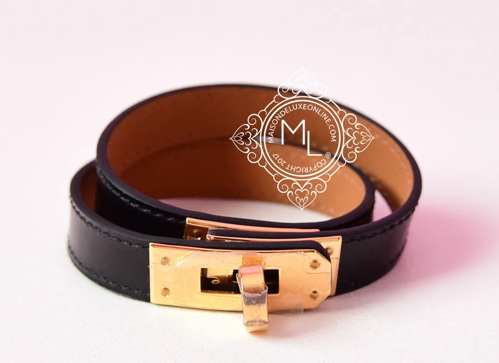 Hermes Noir Black GHW Kelly Double Tour Bracelet Cuff S