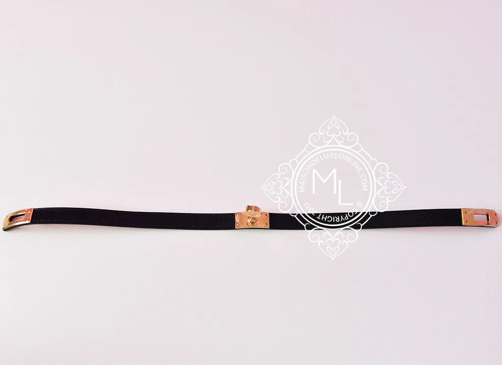 Hermes Noir Black GHW Kelly Double Tour Bracelet Cuff S