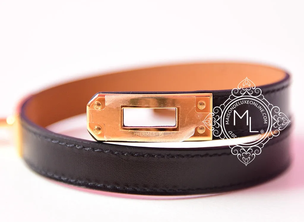 Hermes Noir Black GHW Kelly Double Tour Bracelet Cuff S