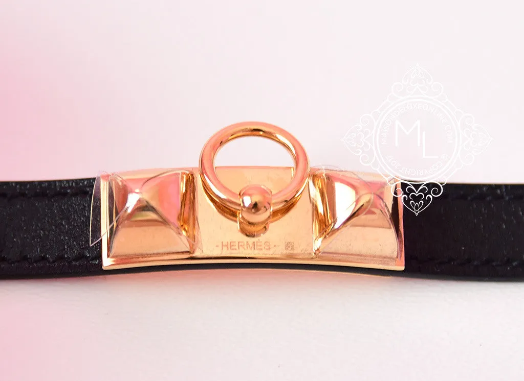Hermes Noir Black GHW Rivale Double Tour Bracelet Cuff M