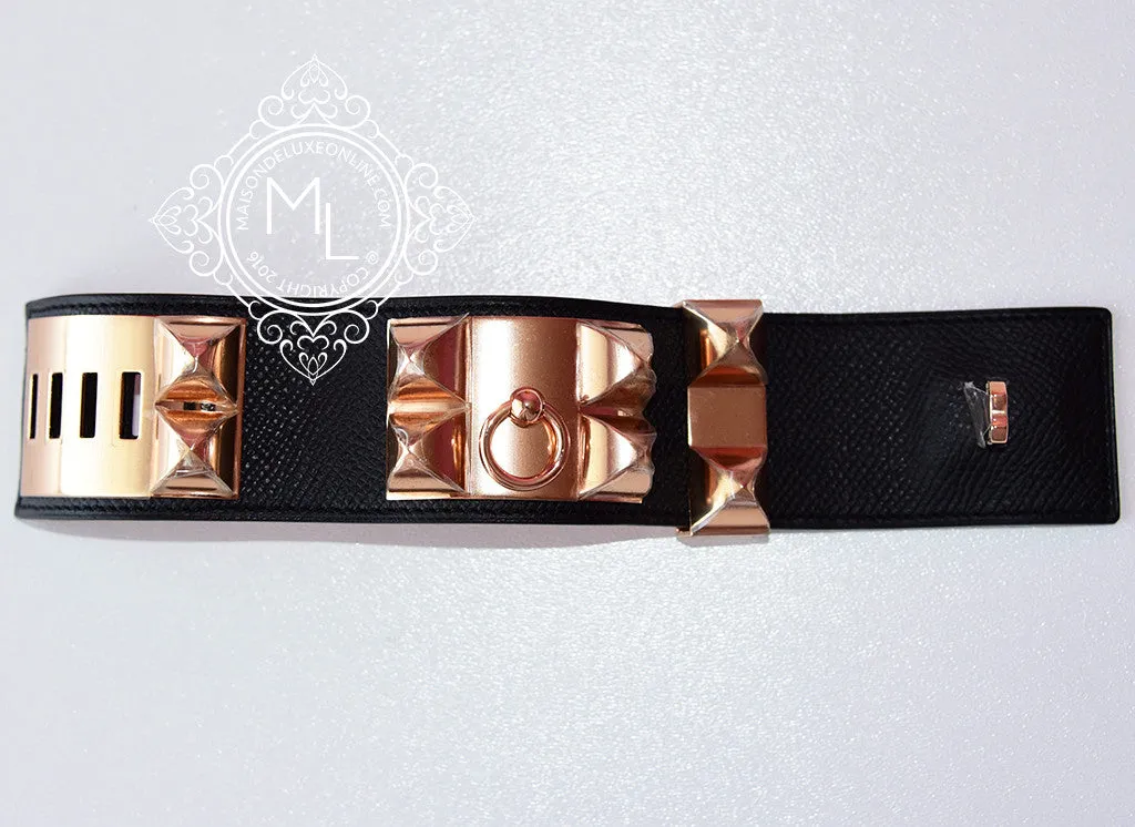 Hermes Noir Black Rose Gold Epsom Collier De Chien Bracelet Cuff S