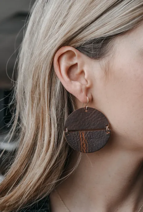 Hinged Leather Circle Earrings