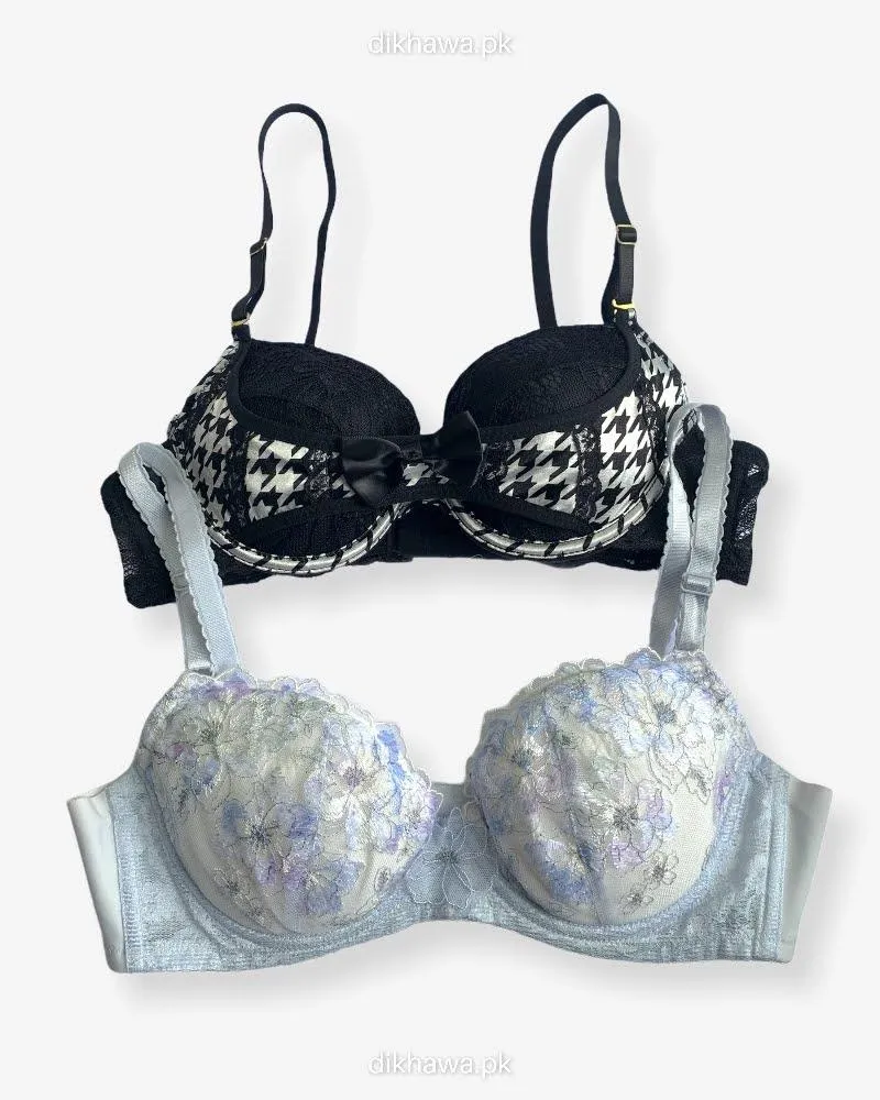 Imported Stocklot Branded  Net Pushup Bra - Underwired Bra  - Padded Bra - Pack of 2