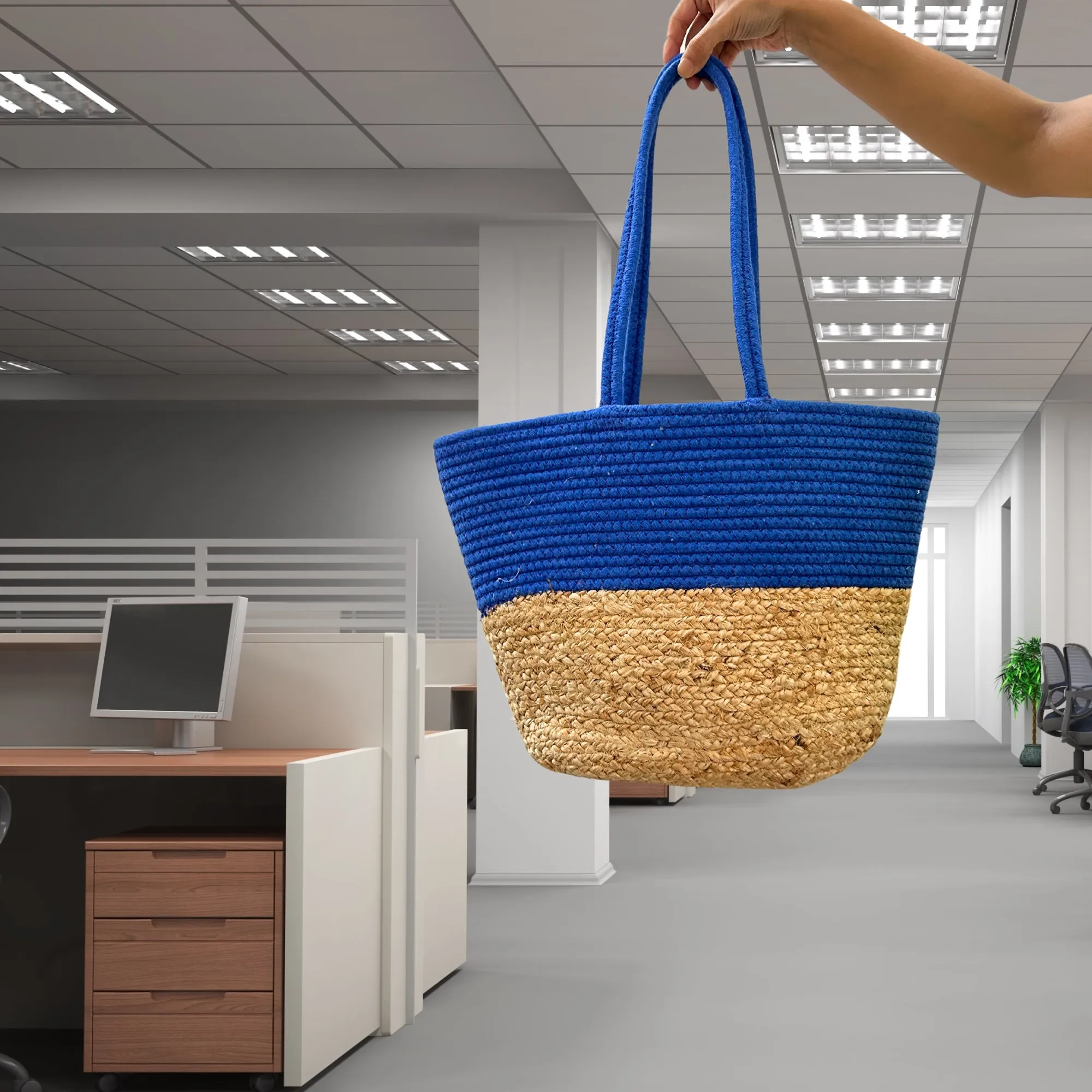 Indigo Jute and Cotton Handbag