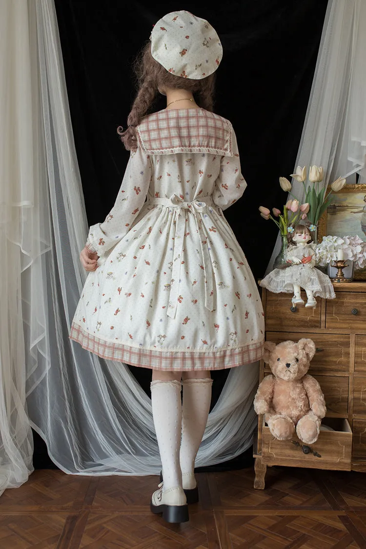 Ivory Sailor Collar Print Ruffle Bowknot Sweet Elegant Lolita Dress