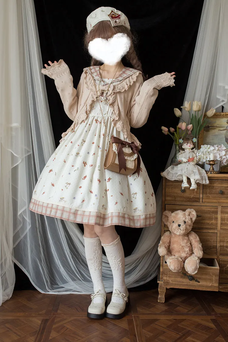 Ivory Sailor Collar Print Ruffle Bowknot Sweet Elegant Lolita Dress