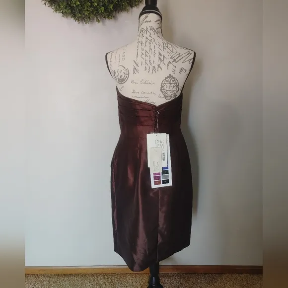 Jasmine B2 B4092 Strapless Dress Espresso Rusched Tea Length 12