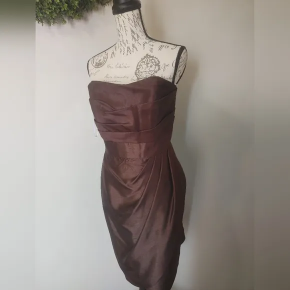 Jasmine B2 B4092 Strapless Dress Espresso Rusched Tea Length 12