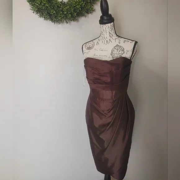 Jasmine B2 B4092 Strapless Dress Espresso Rusched Tea Length 12