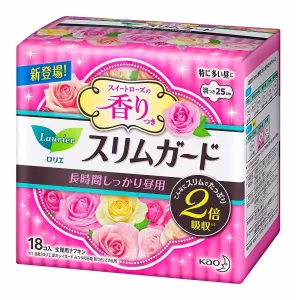 Kao Laurier Slim Guard Pad Heavy Day With Wings Rose Scent 25cm 18 Pieces – Ultra Thin, Double Absorbent for heavy flow