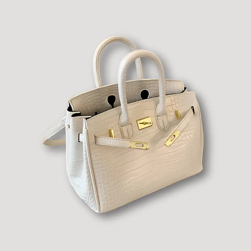 Krokodillen Leer Handtas - Gouden Accenten - Dames Tas