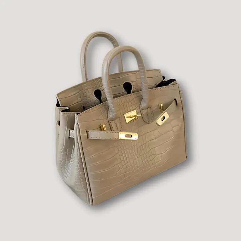 Krokodillen Leer Handtas - Gouden Accenten - Dames Tas