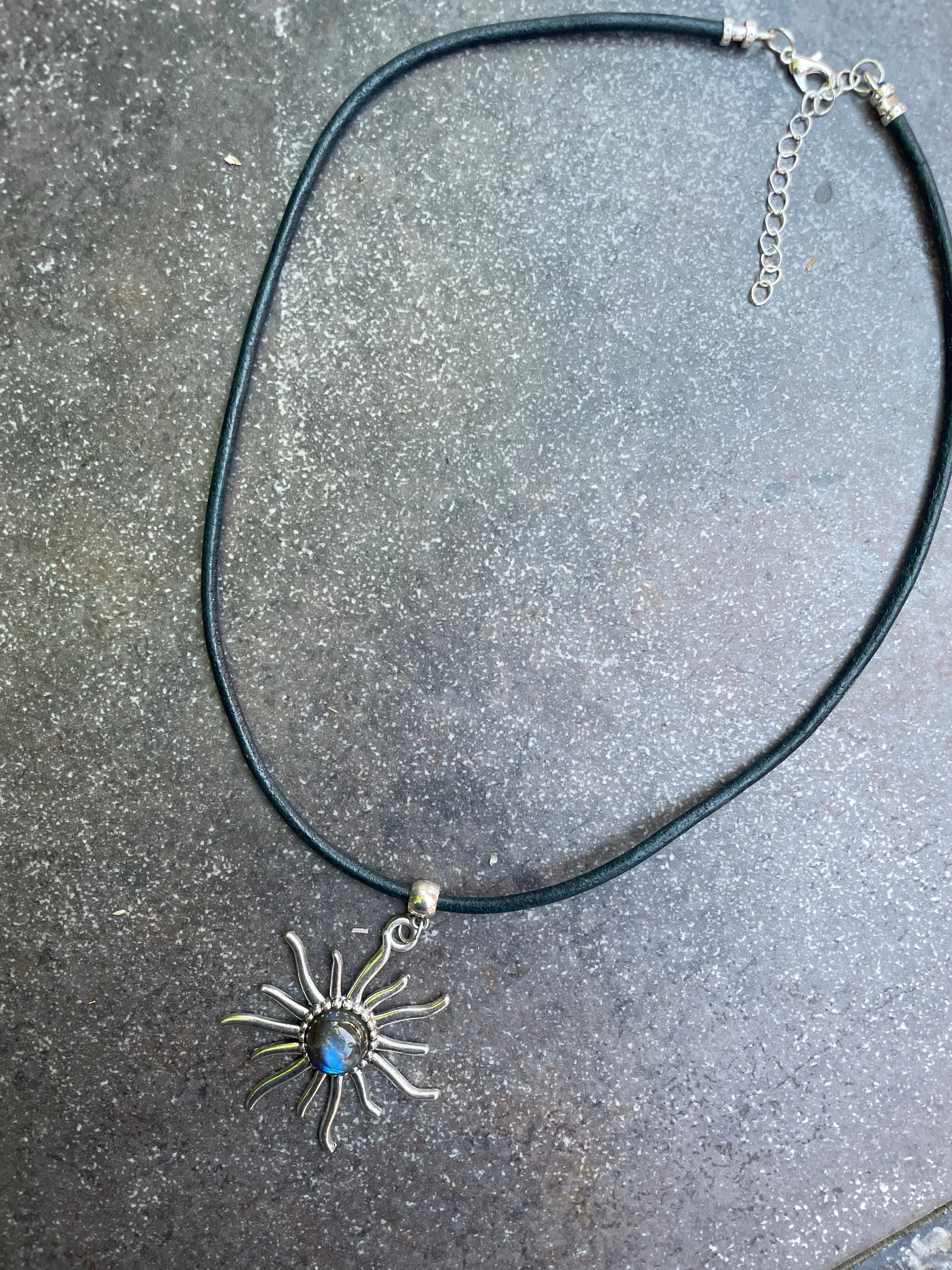 Labradorite gemstone Sun Leather Necklace