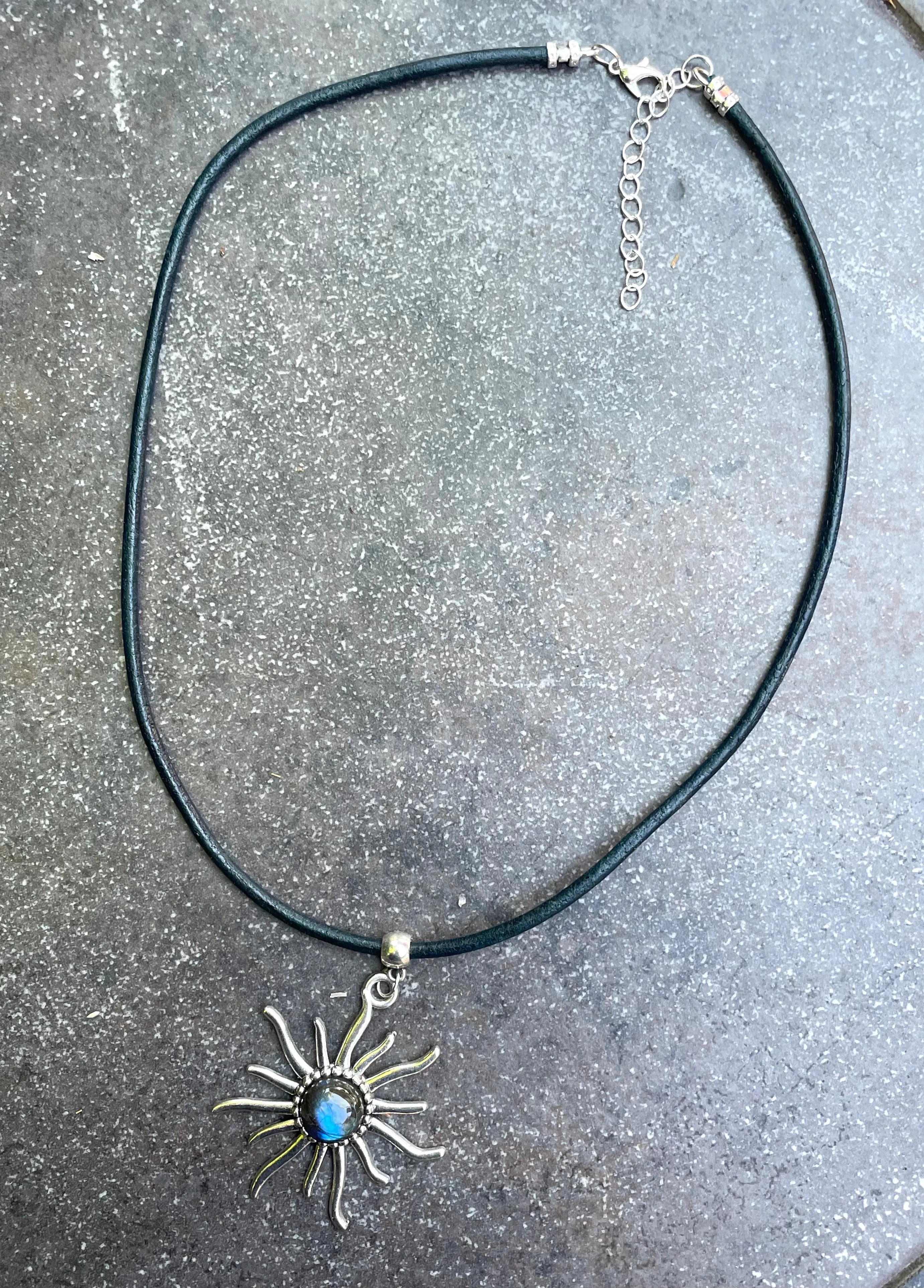 Labradorite gemstone Sun Leather Necklace