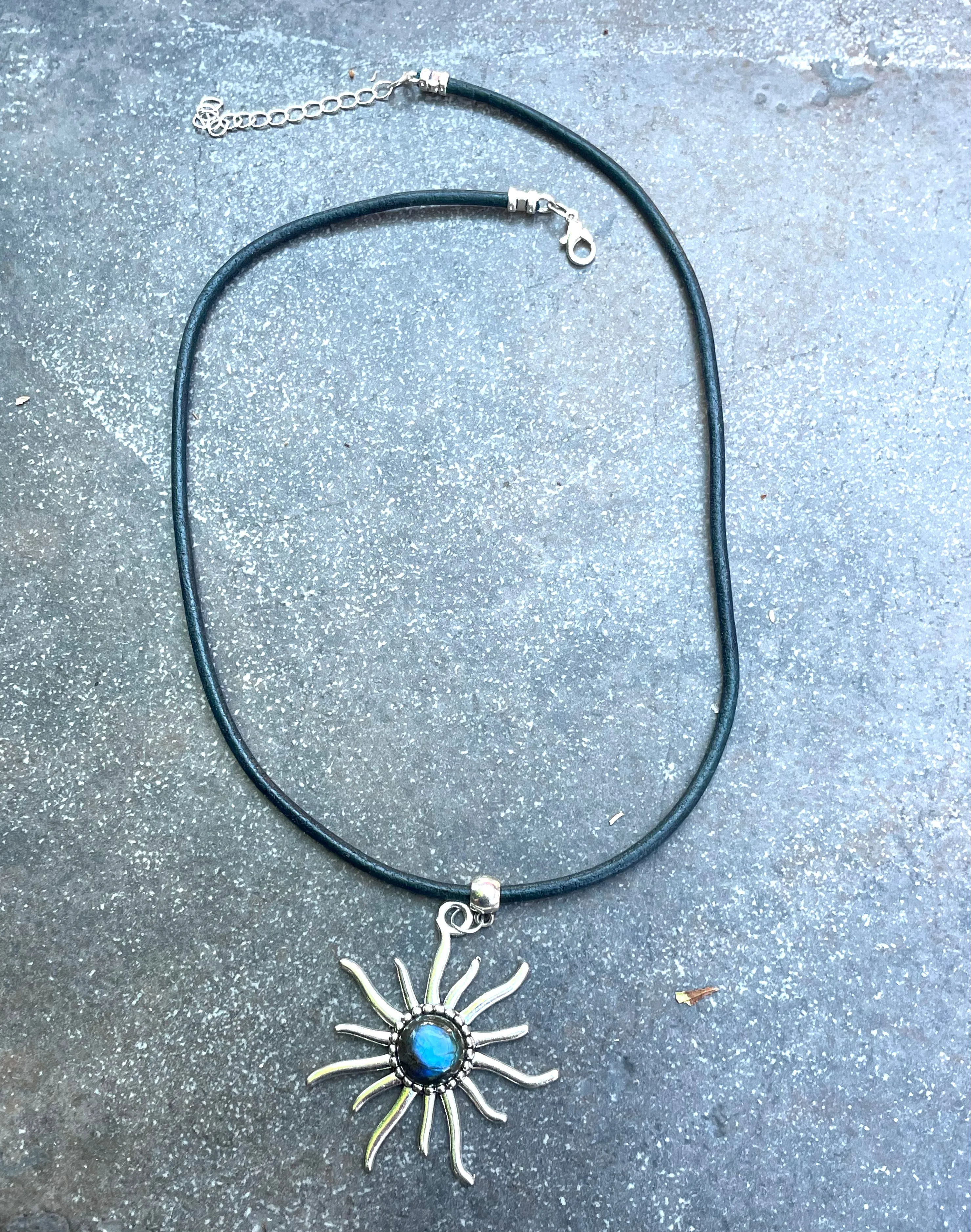 Labradorite gemstone Sun Leather Necklace