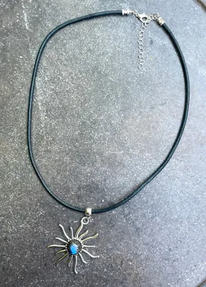 Labradorite gemstone Sun Leather Necklace