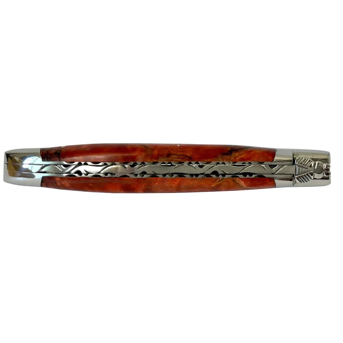 Laguiole en Aubrac Handcarved Plates Multipurpose Knife with Stabilized Red Poplar Burl, 4.75-Inches